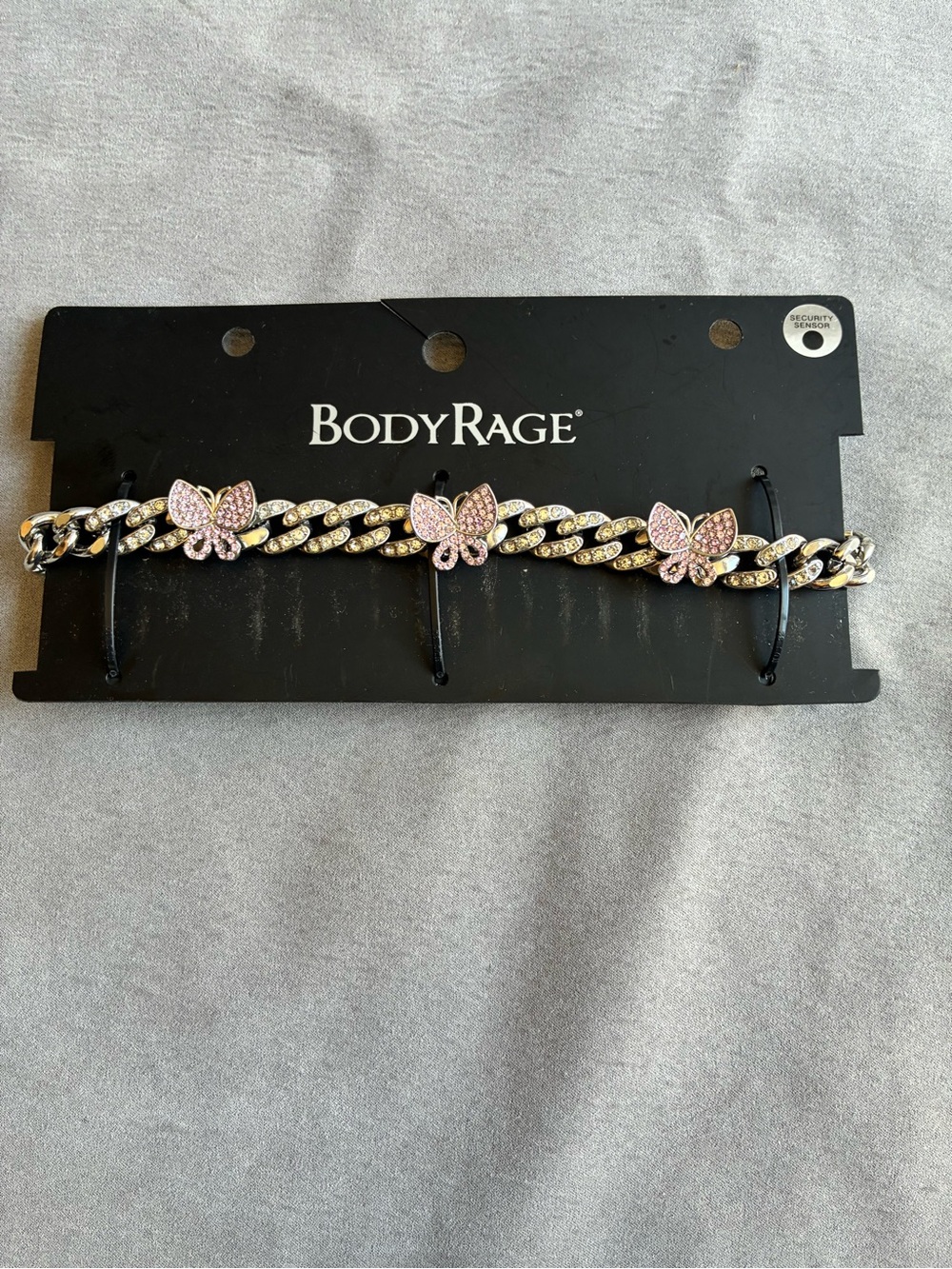 BodyRage Pink Butterfly Rhinestone Chain Necklace